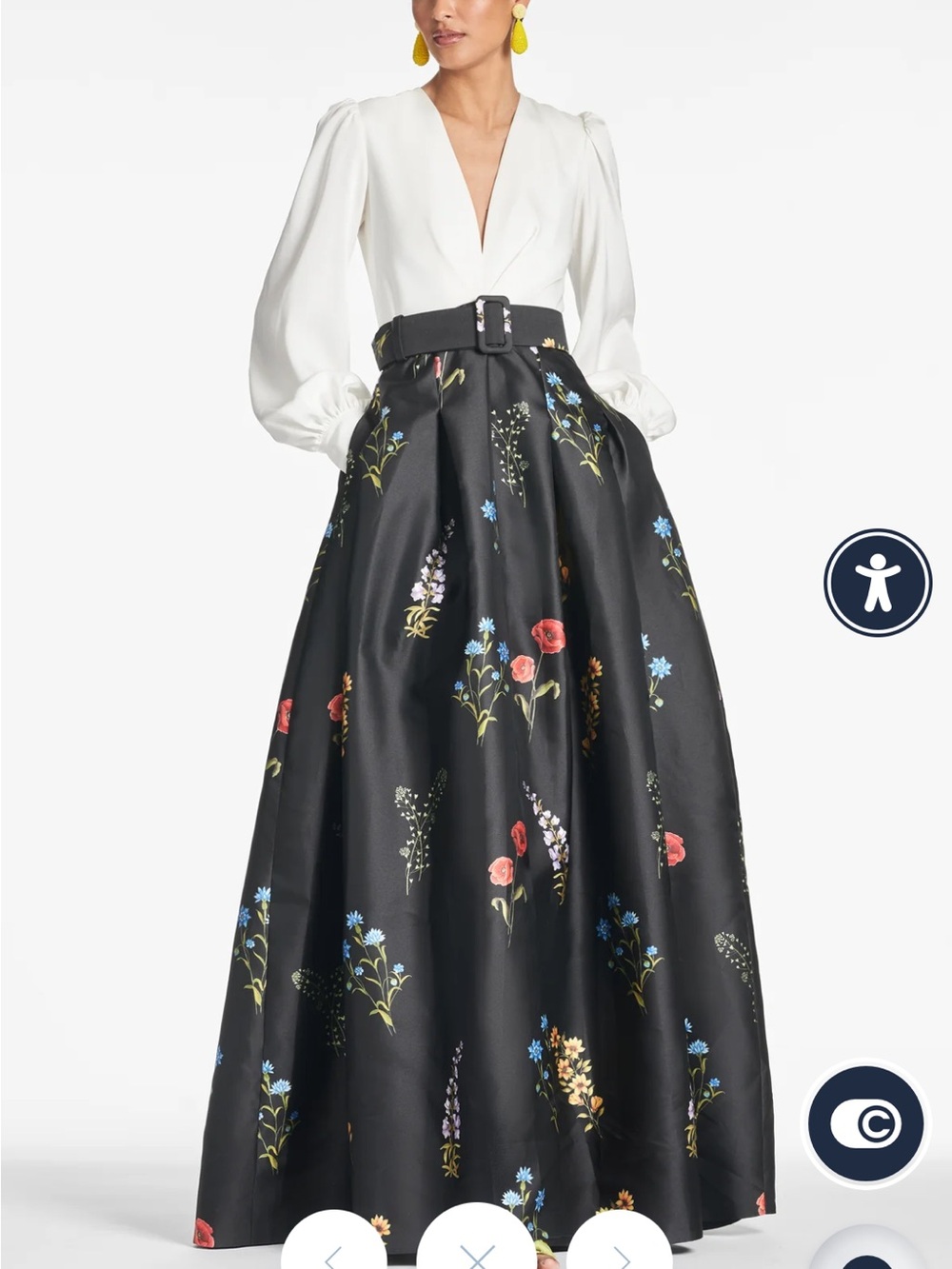 Black Floral A-Line Maxi Skirt with Belt